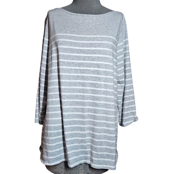 Gray Striped Cotton Blend Tee Size XL - Picture 1 of 3